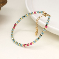 Aqua, Pink & Gold Faceted Bead Bracelet by Peace of Mind